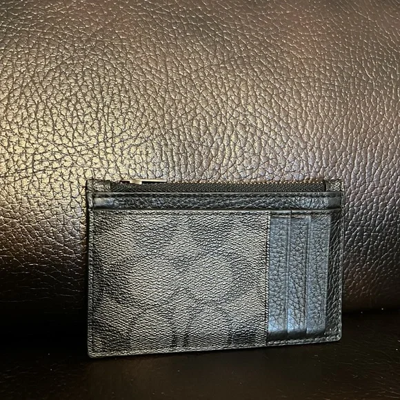 Coach unisex new wave logo monogram leather zip up card holder wallet
